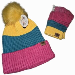Girls Pom Hat With Matching Gloves